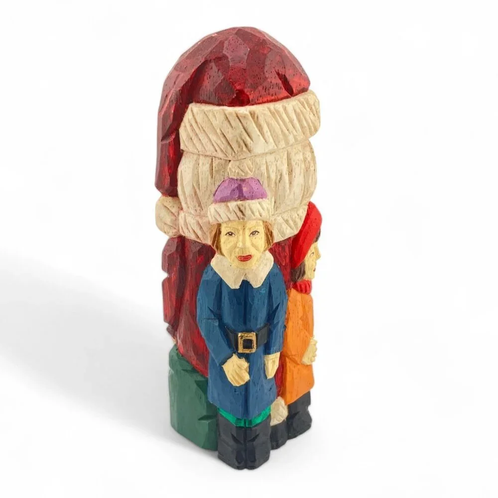 Santa‎ Claus Block Figurine Statue, Resin, Carved Wood Appearance, Christmas